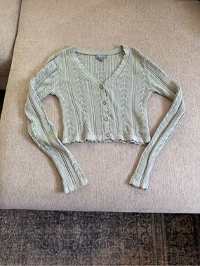 Francesca's Collections Light Sage Green Cropped Knit Cardigan